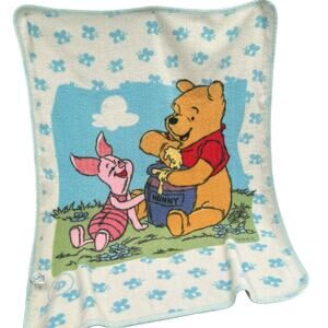 VTG CP Disney Winnie Pooh Piglet Blanket Honey Pot Acrylic Double Sided 55"x45"